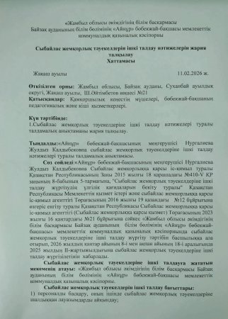 Сыбайлас жемқорлық тәуекелдерін ішкі талдау нәтижелерін жария талқылау ХАТТАМАСЫ